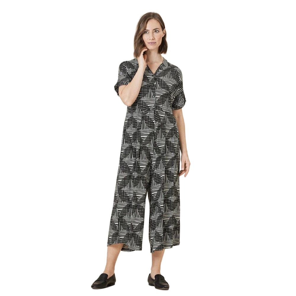 MASAI Copenhagen XL Nydia Cropped Jumpsuit Printed Black White Collared